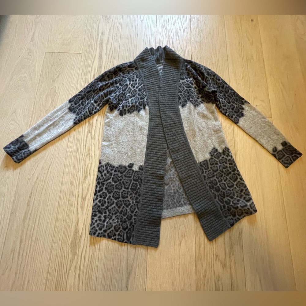 Leopard Print Open Front Cashmere Cardigan
